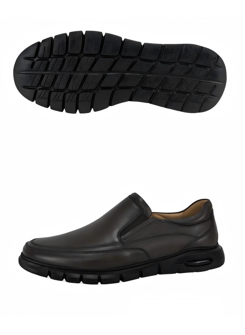 Men’s Grey Brown Leather Slip-On Comfort Shoes – Jumbo Size Cushioned Anti-Slip Sole for Office & Daily Wear LS25020051F